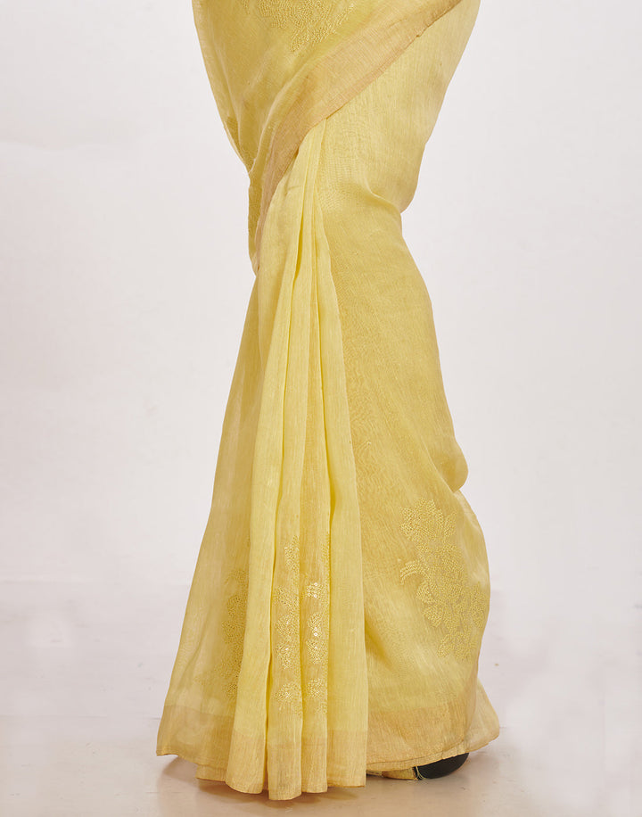 MBZ Meena Bazaar-Cotton Linen Saree With Embroidery