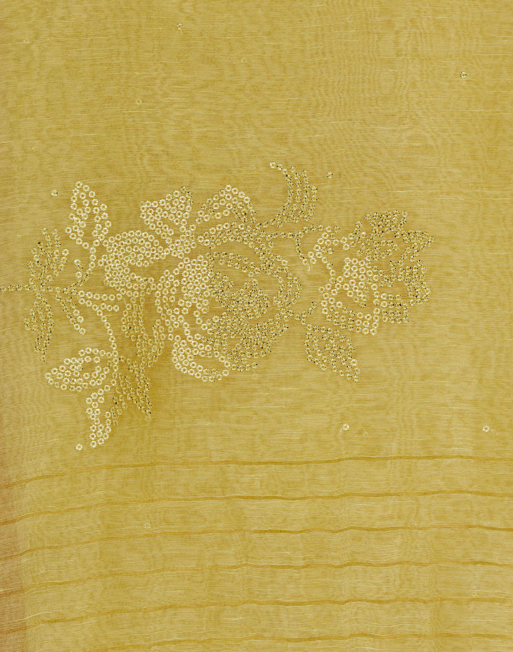 MBZ Meena Bazaar-Cotton Linen Saree With Embroidery