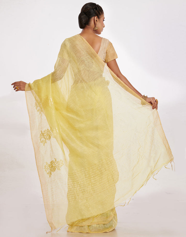 MBZ Meena Bazaar-Cotton Linen Saree With Embroidery