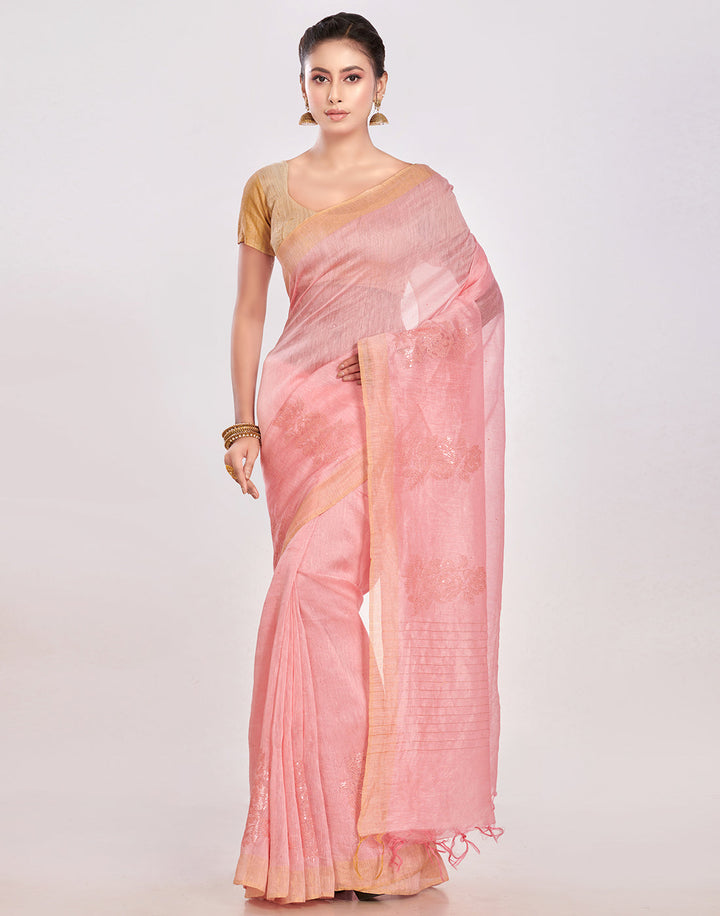 MBZ Meena Bazaar-Cotton Linen Saree With Embroidery