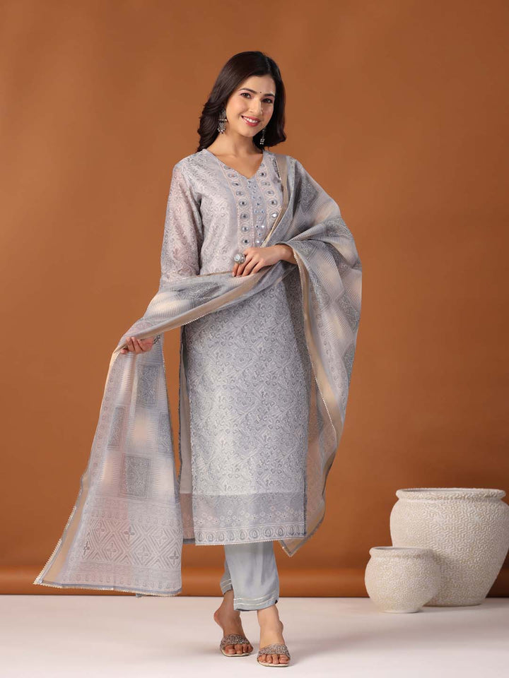 Printed Cotton Kurta With Pants & Dupatta