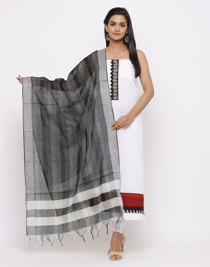 MBZ Meena Bazaar-Embroidered Cotton Suit Set with with Kantha Dupatta