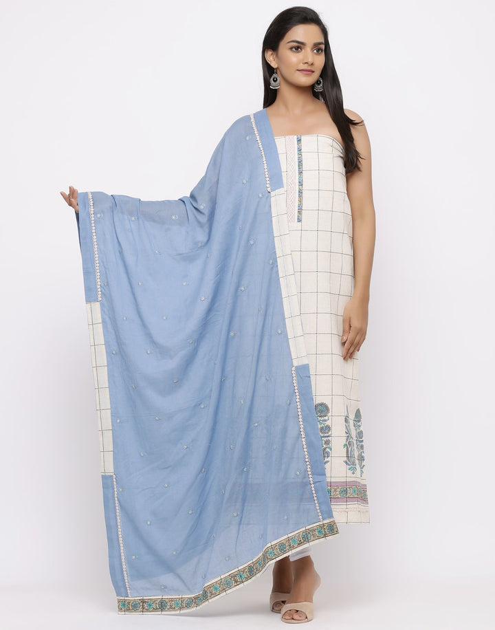 MBZ Meena Bazaar-Handloom Cotton Suit Set with Embroidered Dupatta