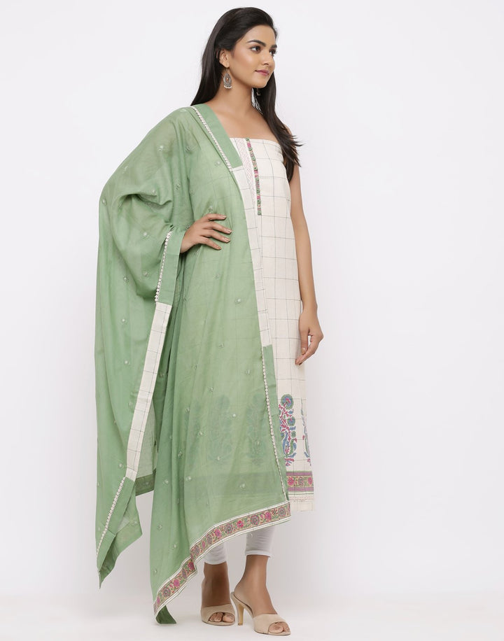 MBZ Meena Bazaar-Handloom Cotton Suit Set with Embroidered Dupatta