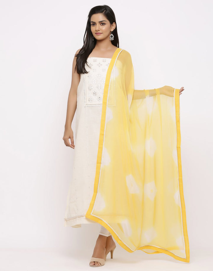 MBZ Meena Bazaar-Embroidered Khadi Suit Set with Chiffon Batic Printed Dupatta