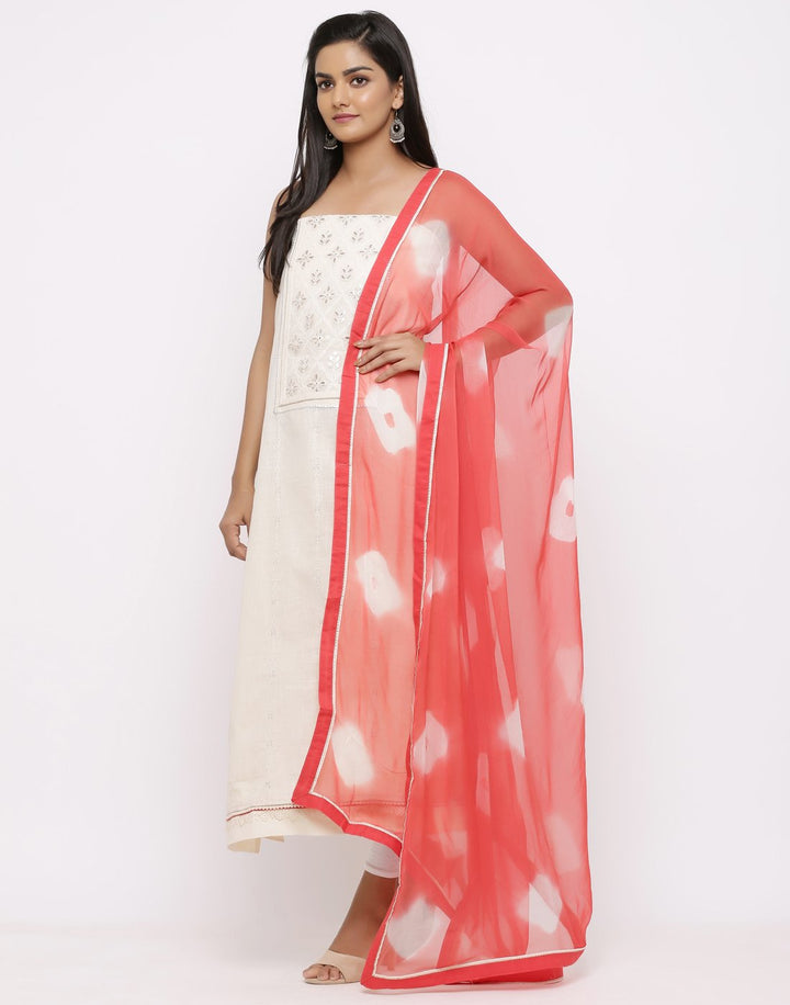 MBZ Meena Bazaar-Embroidered Khadi Suit Set with Chiffon Batic Printed Dupatta
