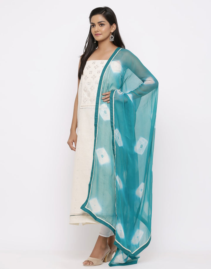 MBZ Meena Bazaar-Embroidered Khadi Suit Set with Chiffon Batic Printed Dupatta