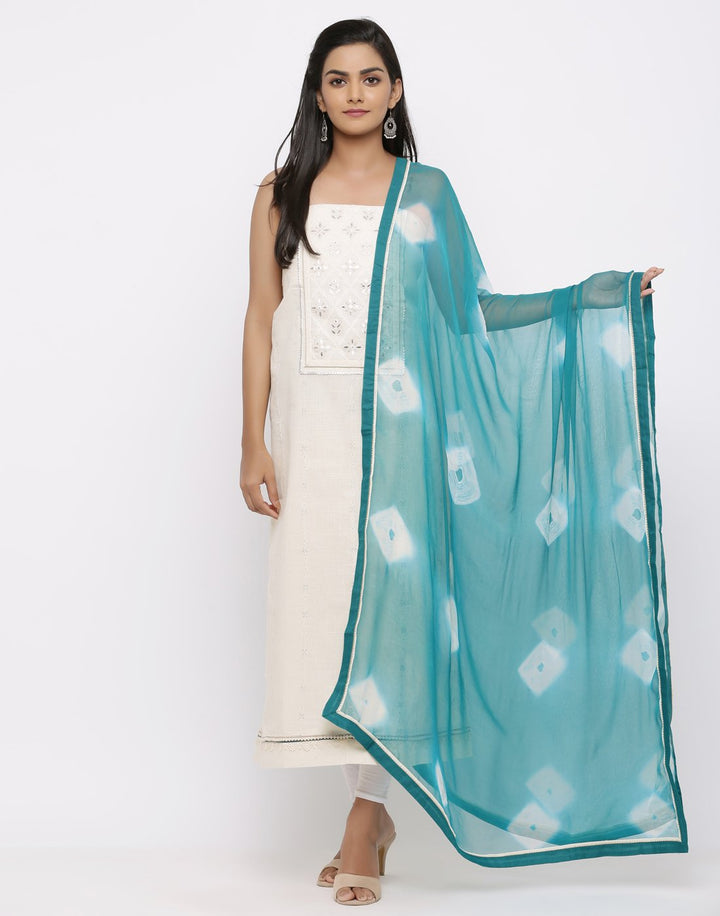 MBZ Meena Bazaar-Embroidered Khadi Suit Set with Chiffon Batic Printed Dupatta