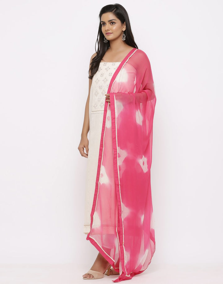 MBZ Meena Bazaar-Embroidered Khadi Suit Set with Chiffon Batic Printed Dupatta