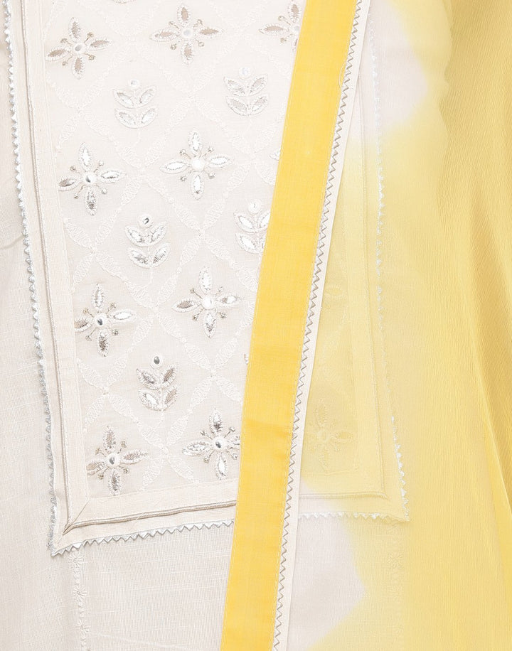 MBZ Meena Bazaar-Embroidered Khadi Suit Set with Chiffon Batic Printed Dupatta
