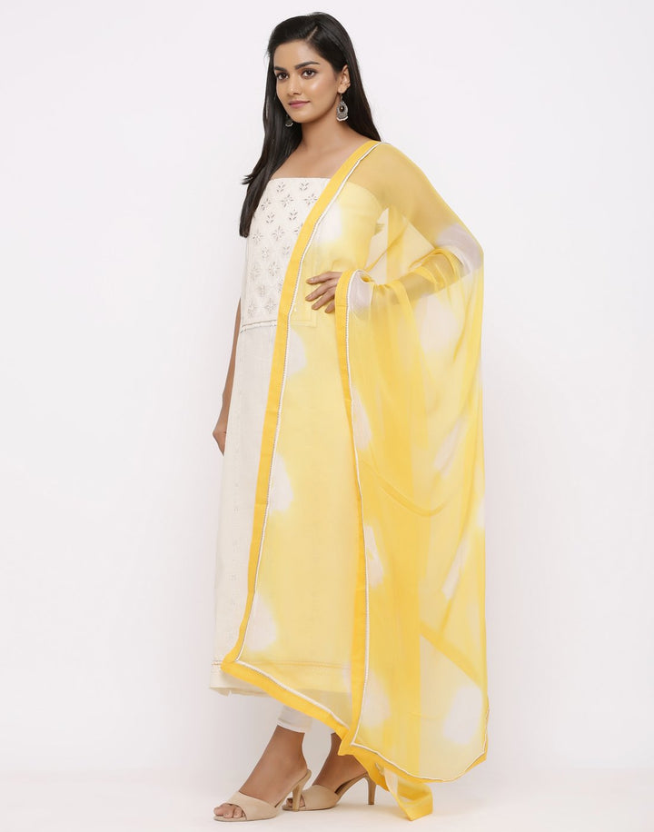 MBZ Meena Bazaar-Embroidered Khadi Suit Set with Chiffon Batic Printed Dupatta